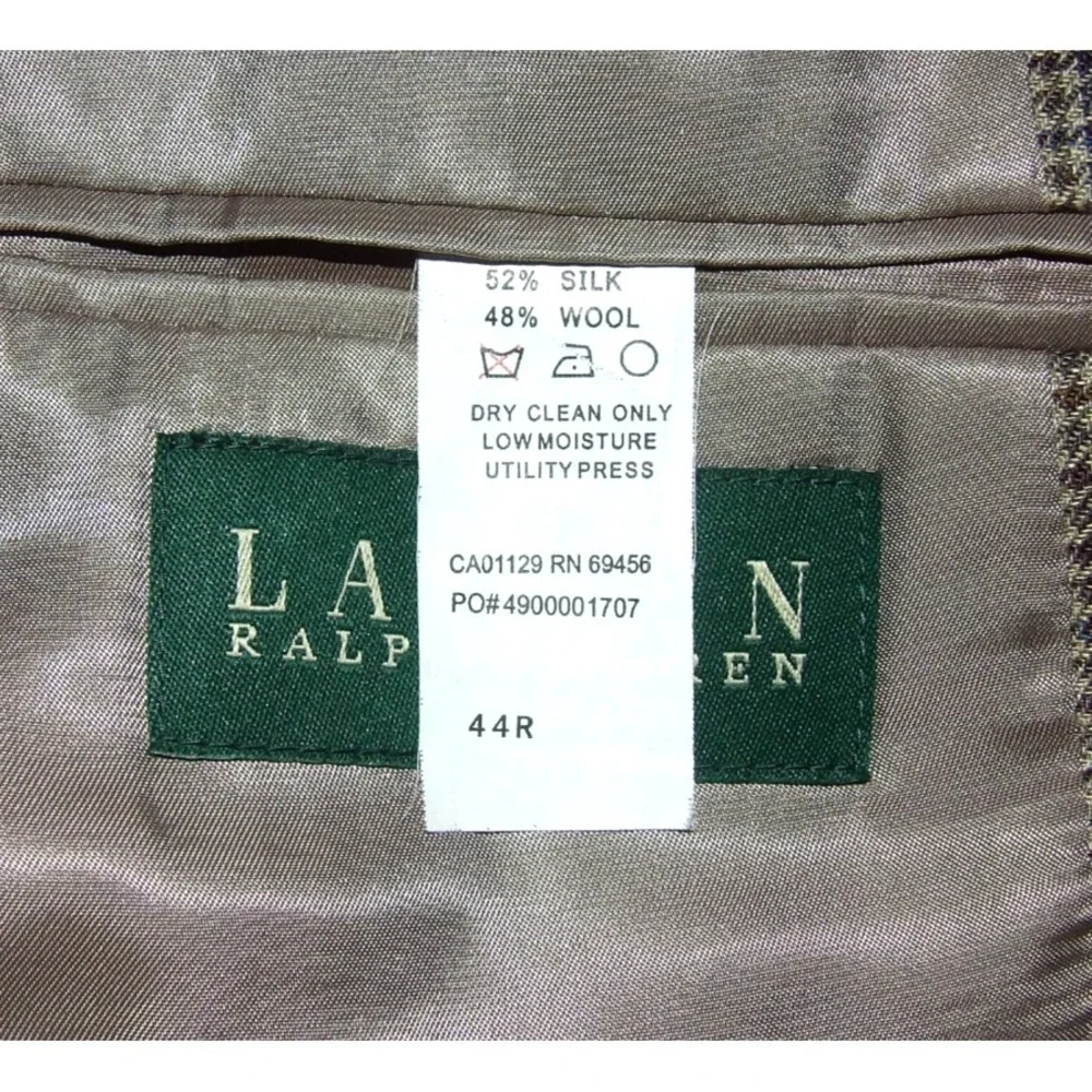 LAUREN Ralph Lauren 2‎ Button Wool/Silk Houndstooth Plaid Blazer Men's 44R